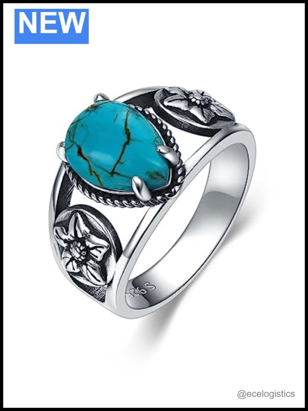 Genuine Turquoise 925 Sterling Silver Statement Ring Native American